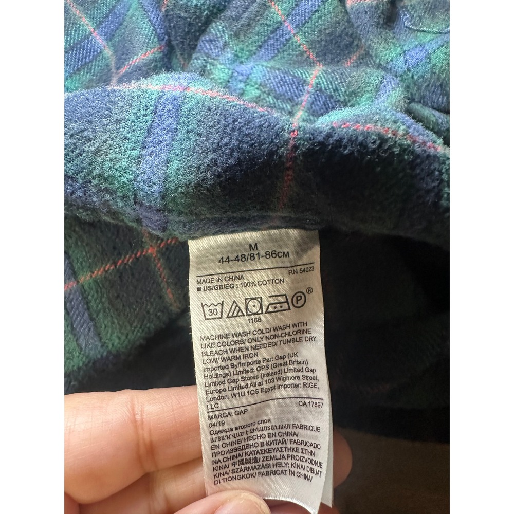 Gap Mens Flannel Plaid Button Down Shirt Navy Green Standard Fit Medium - Picture 8 of 10